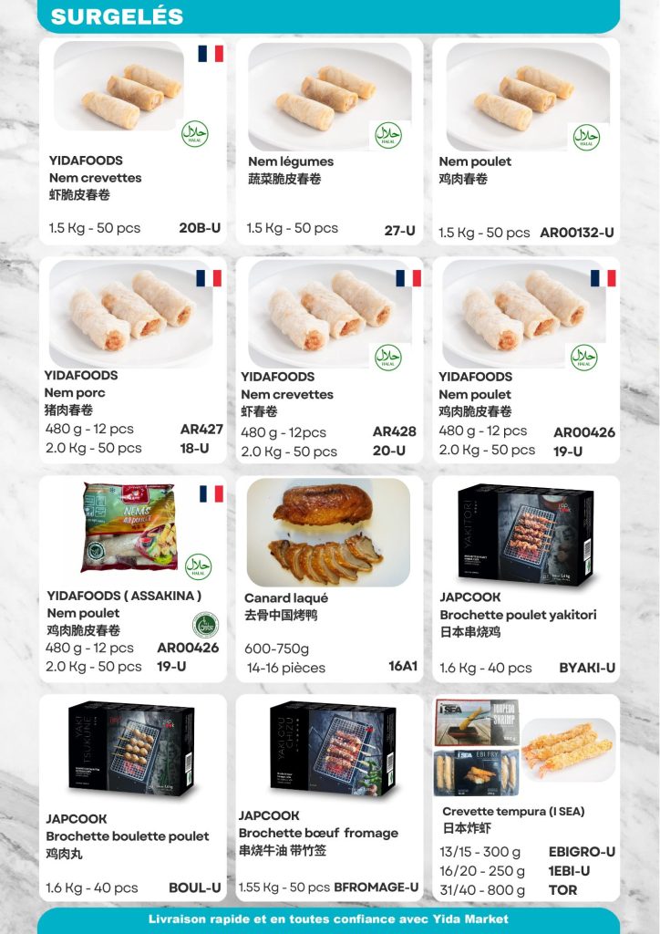 Produits alimentaires surgelés variés